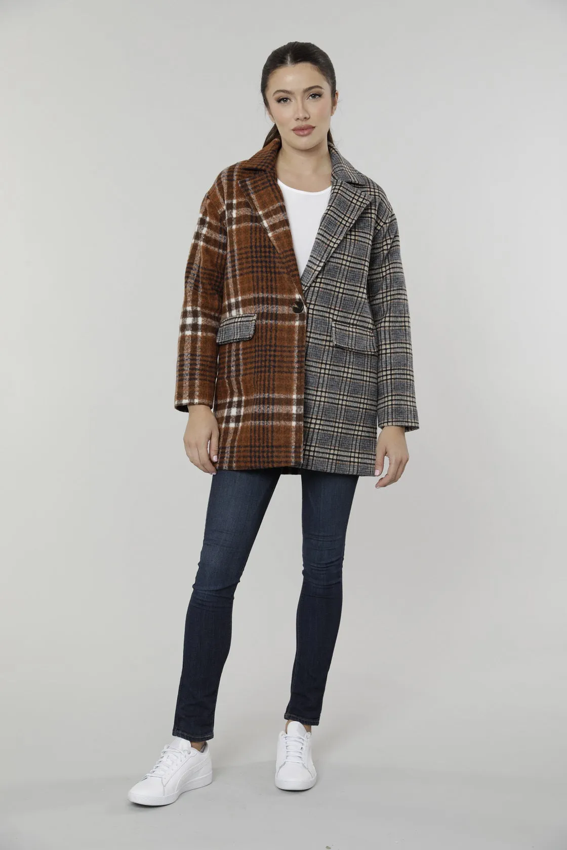 Oversized Mixed Plaid Blazer