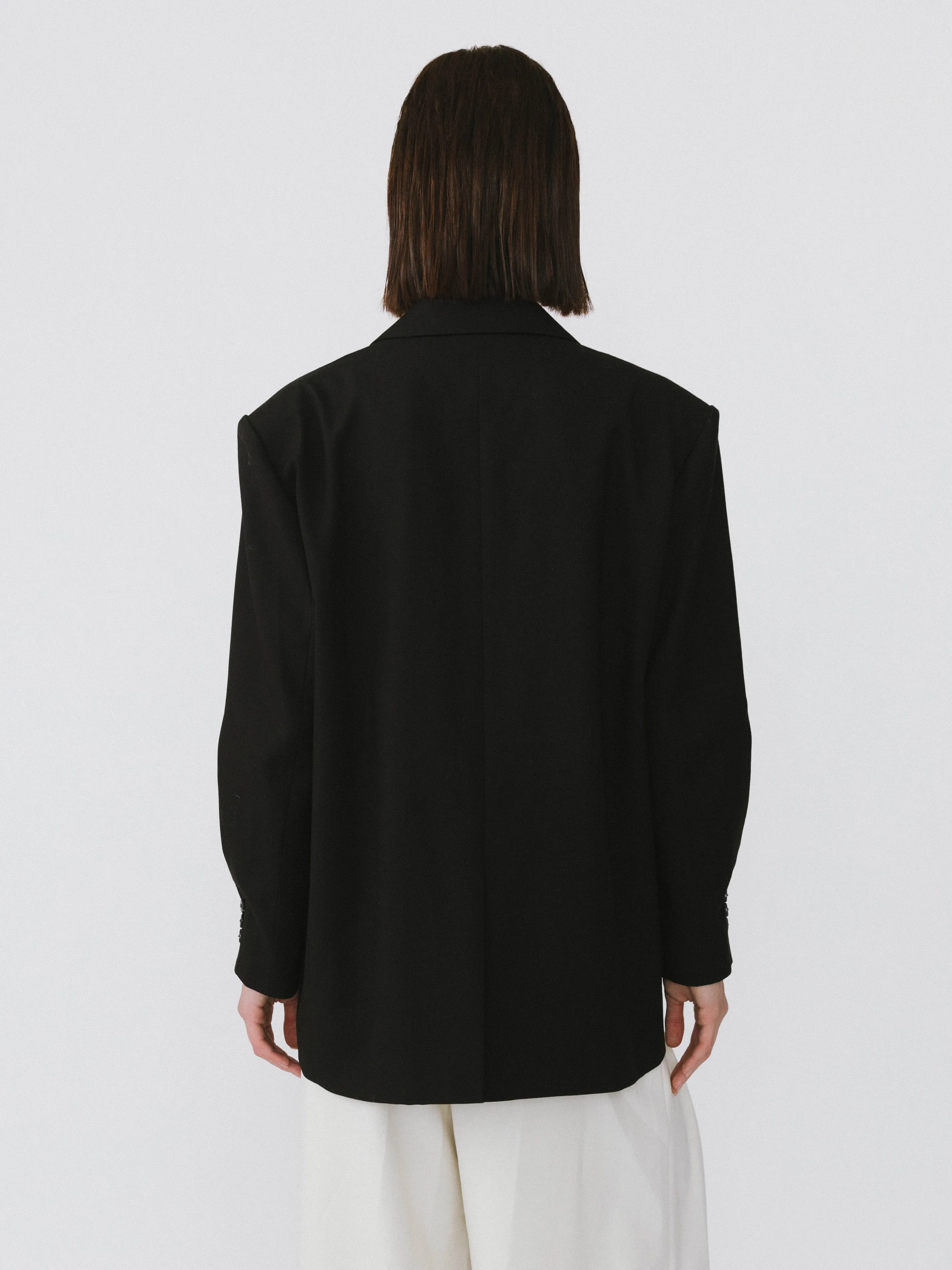 Oversized Shoulder Single Breasted Blazer with Wool Blend