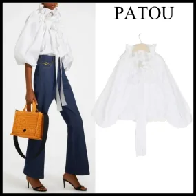 PATOU  |Long Sleeves Plain Party Style Elegant Style Puff Sleeves