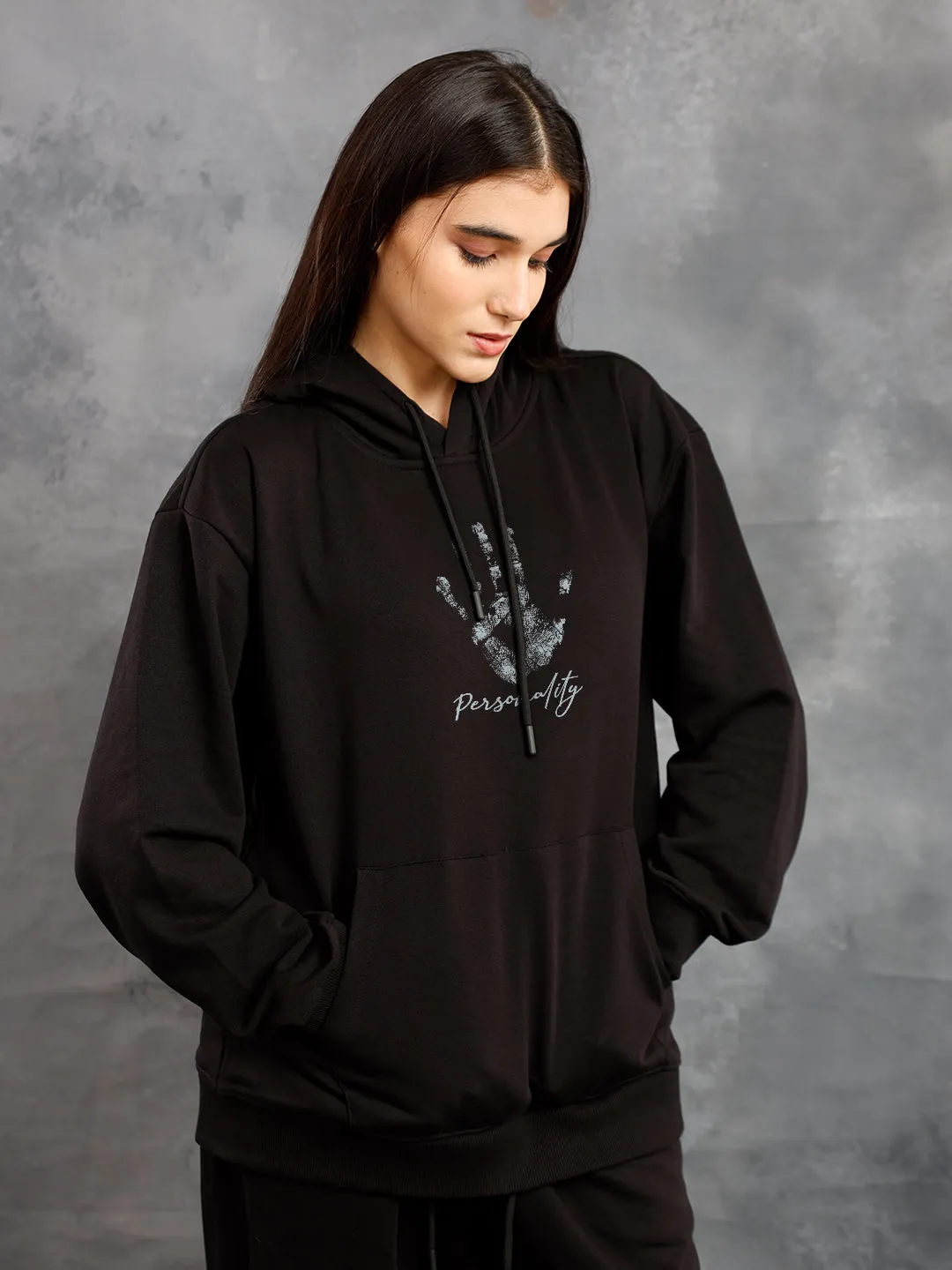 Personality Women Drop Shoulder Premium Terry Hoodie