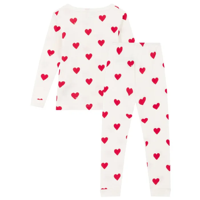 Petit Bateau Child Lison Pyjamas Cream With Red Heart Print