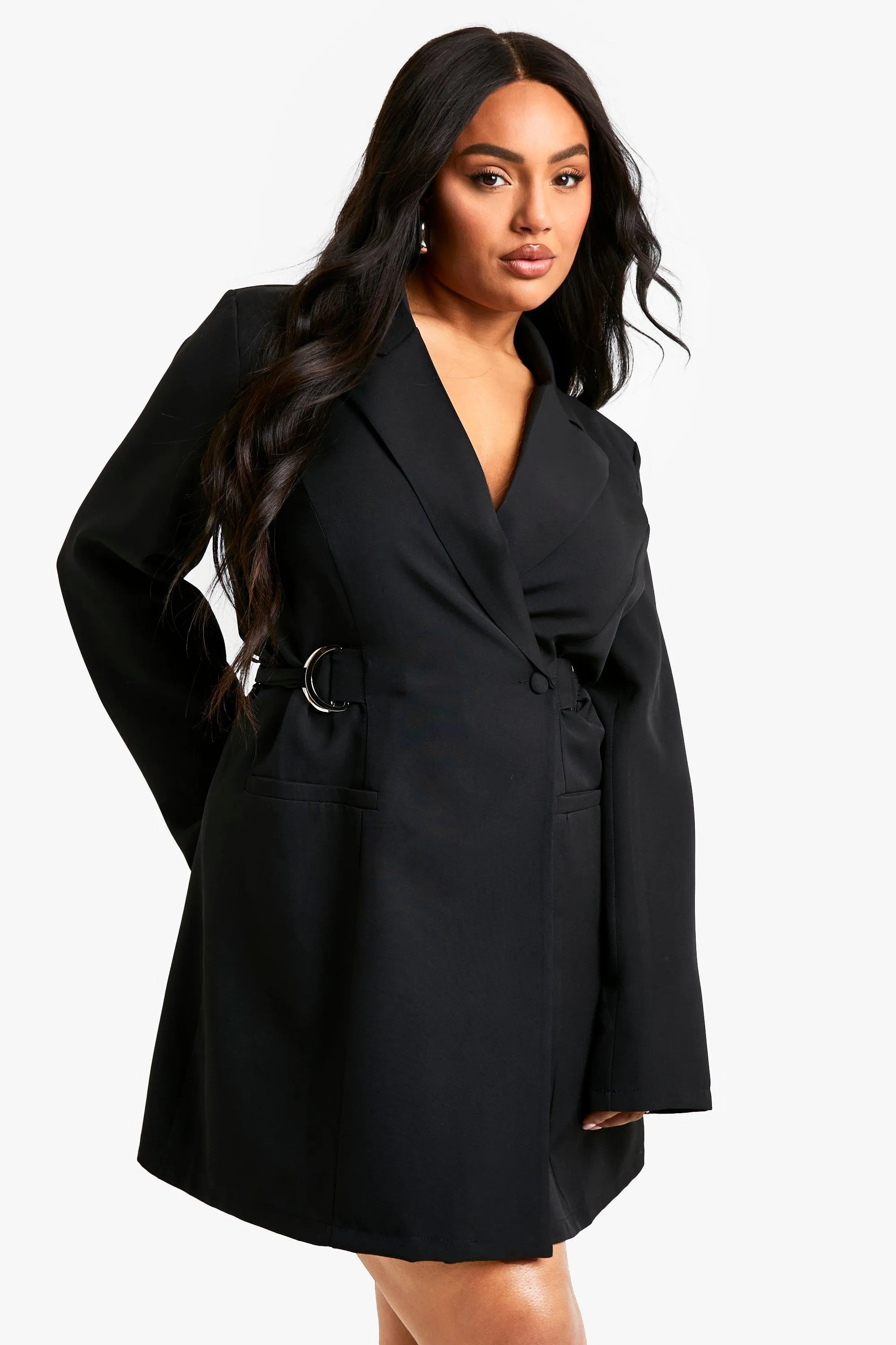 Plus D-Ring Shaped Waist Blazer Dress