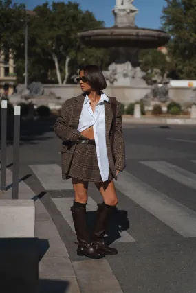 Premium Wool Look Check Oversized Blazer