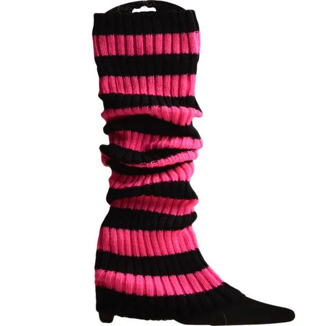 Punk Solid Black Cool Knit Long Socks With High Knee Elastic Leg Warmers