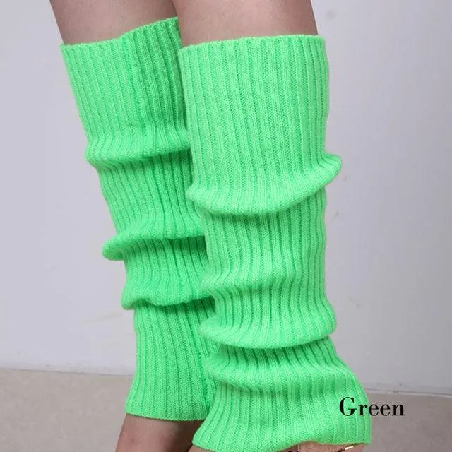 Punk Solid Black Cool Knit Long Socks With High Knee Elastic Leg Warmers