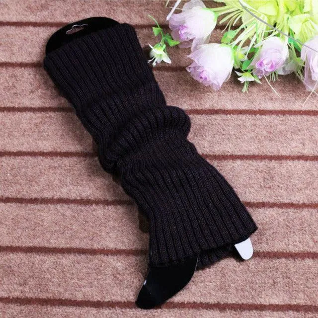 Punk Solid Black Cool Knit Long Socks With High Knee Elastic Leg Warmers