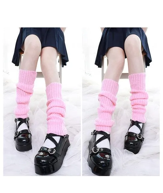 Punk Solid Black Cool Knit Long Socks With High Knee Elastic Leg Warmers