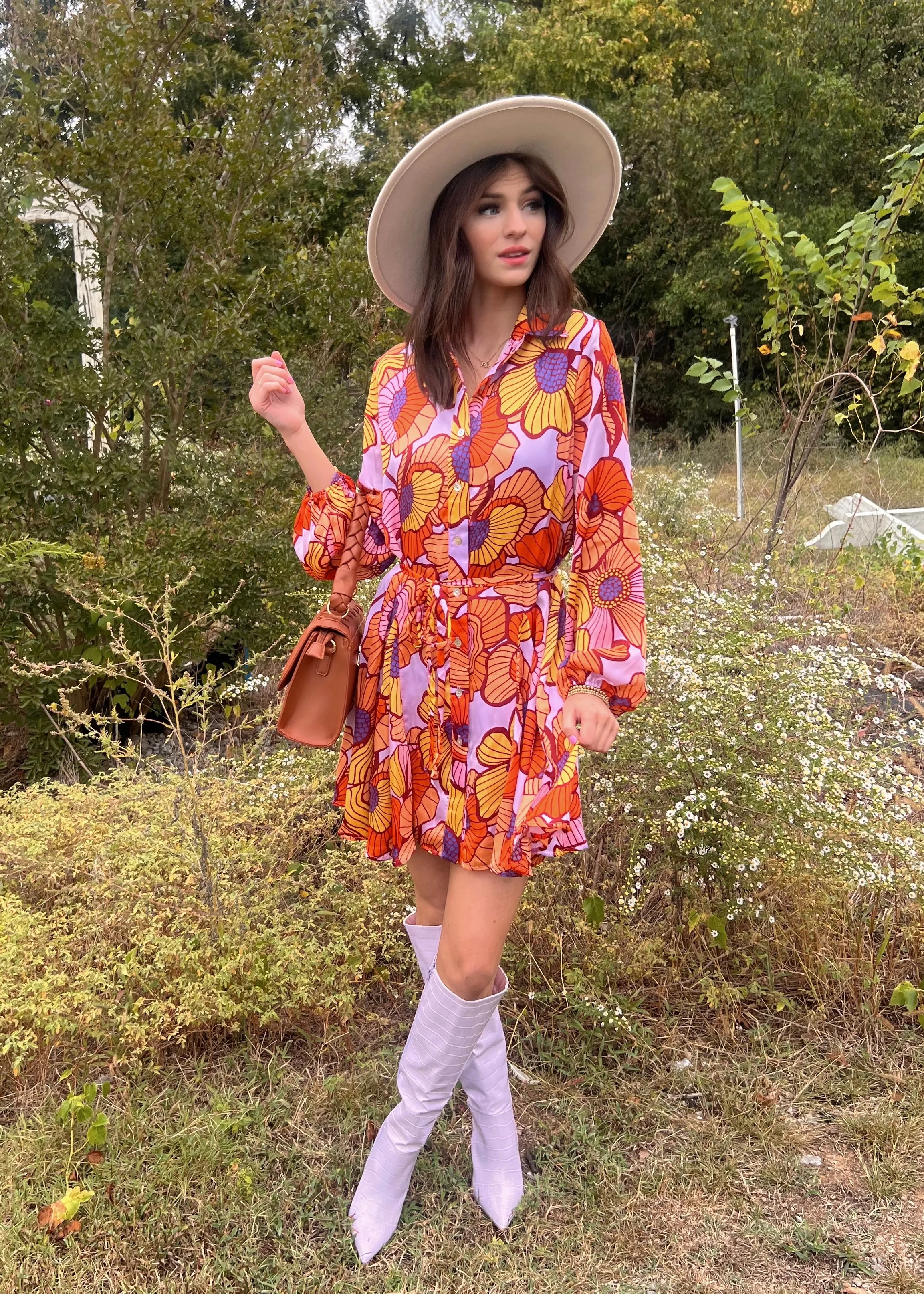 Ray Of Sunshine Button Down Dress | Orange/Multi