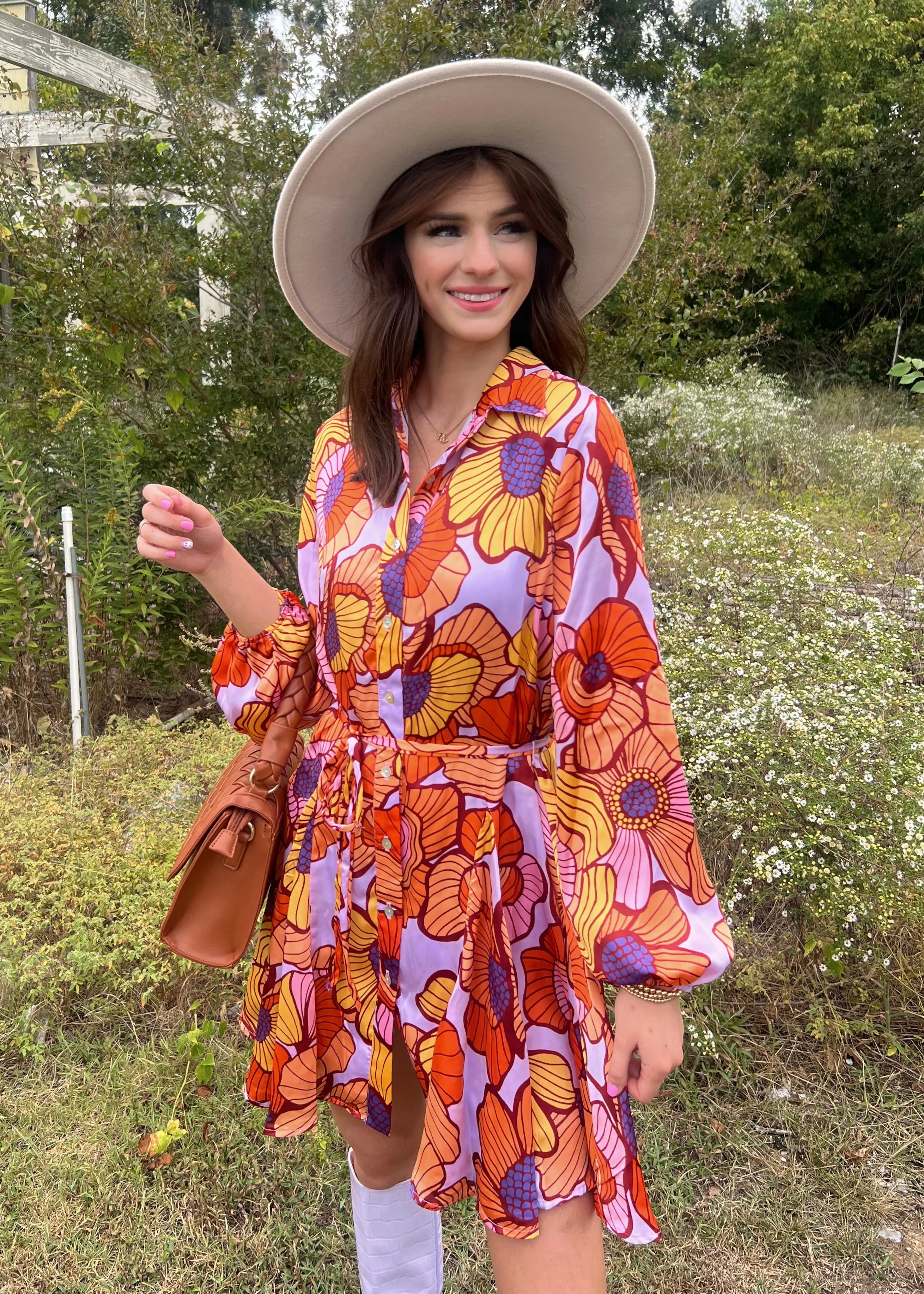 Ray Of Sunshine Button Down Dress | Orange/Multi