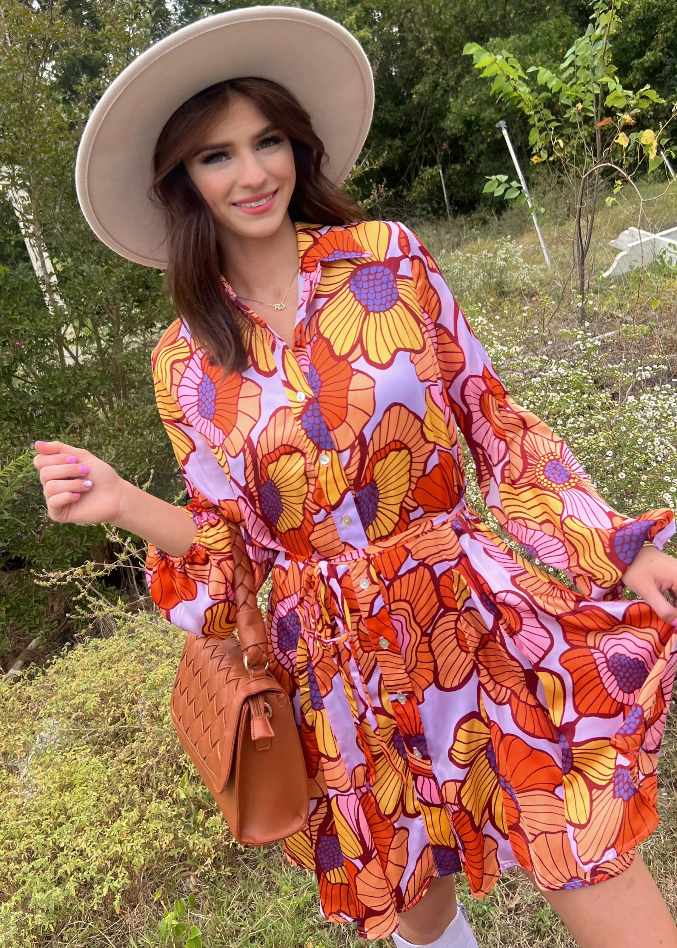 Ray Of Sunshine Button Down Dress | Orange/Multi