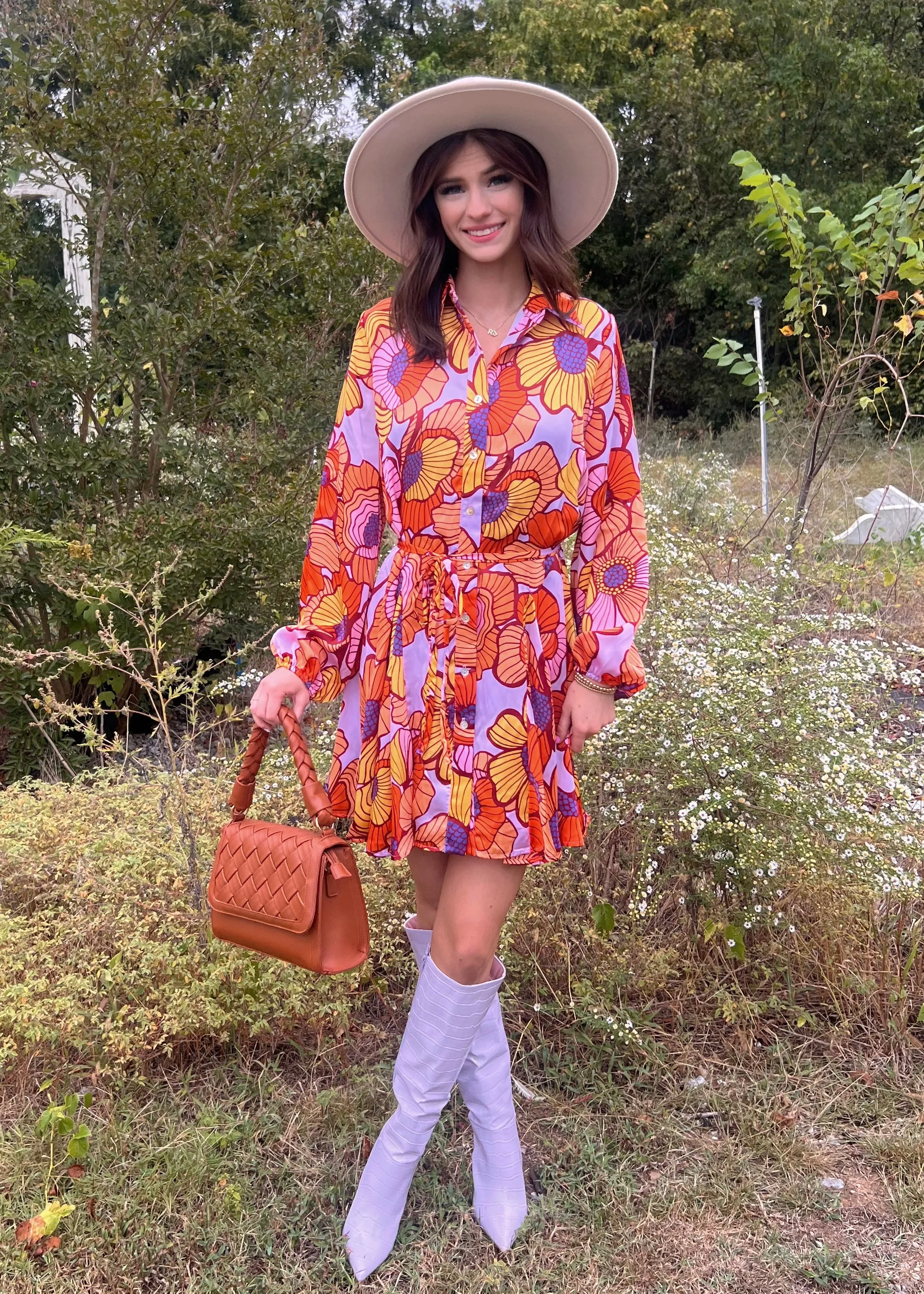 Ray Of Sunshine Button Down Dress | Orange/Multi