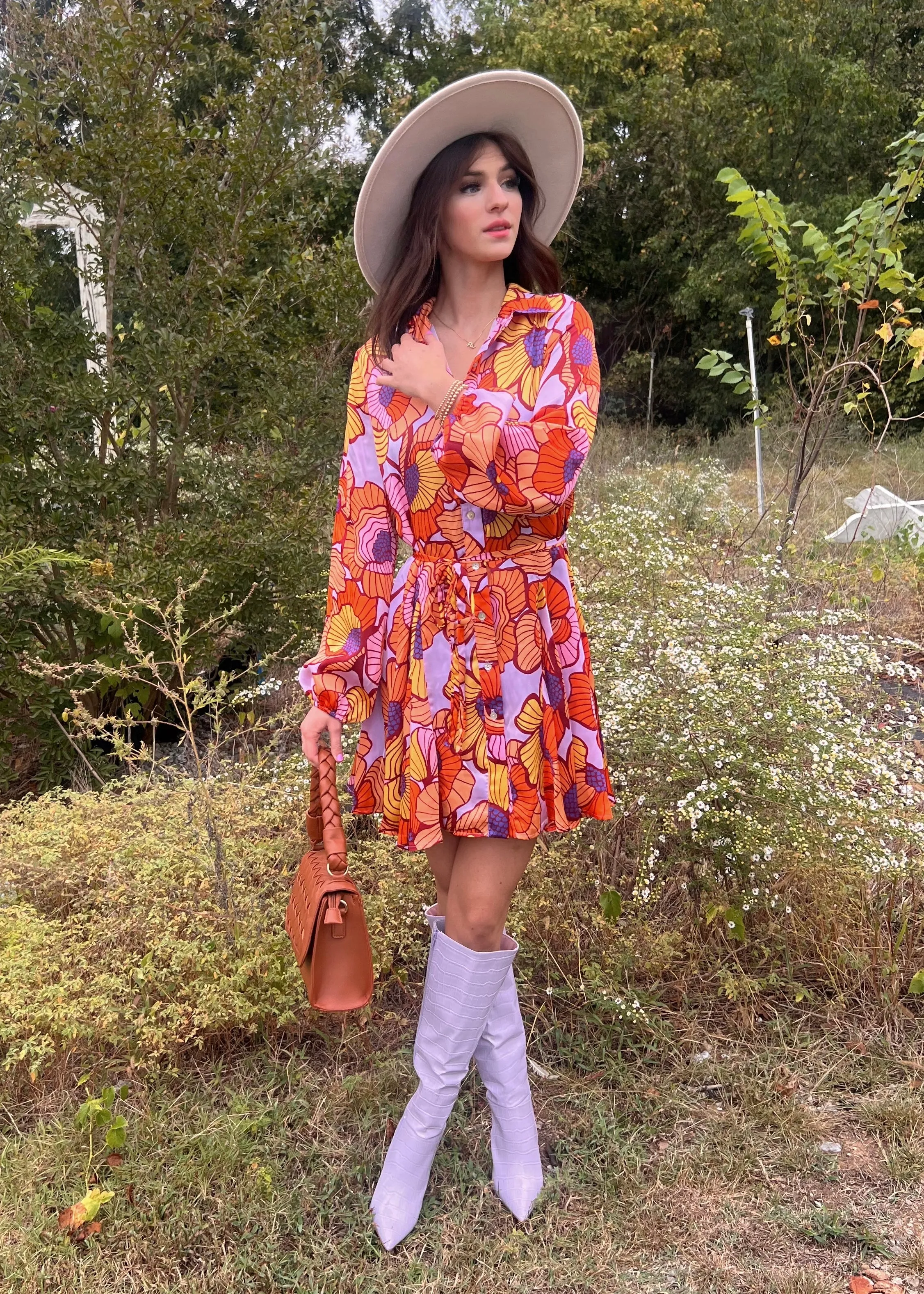 Ray Of Sunshine Button Down Dress | Orange/Multi