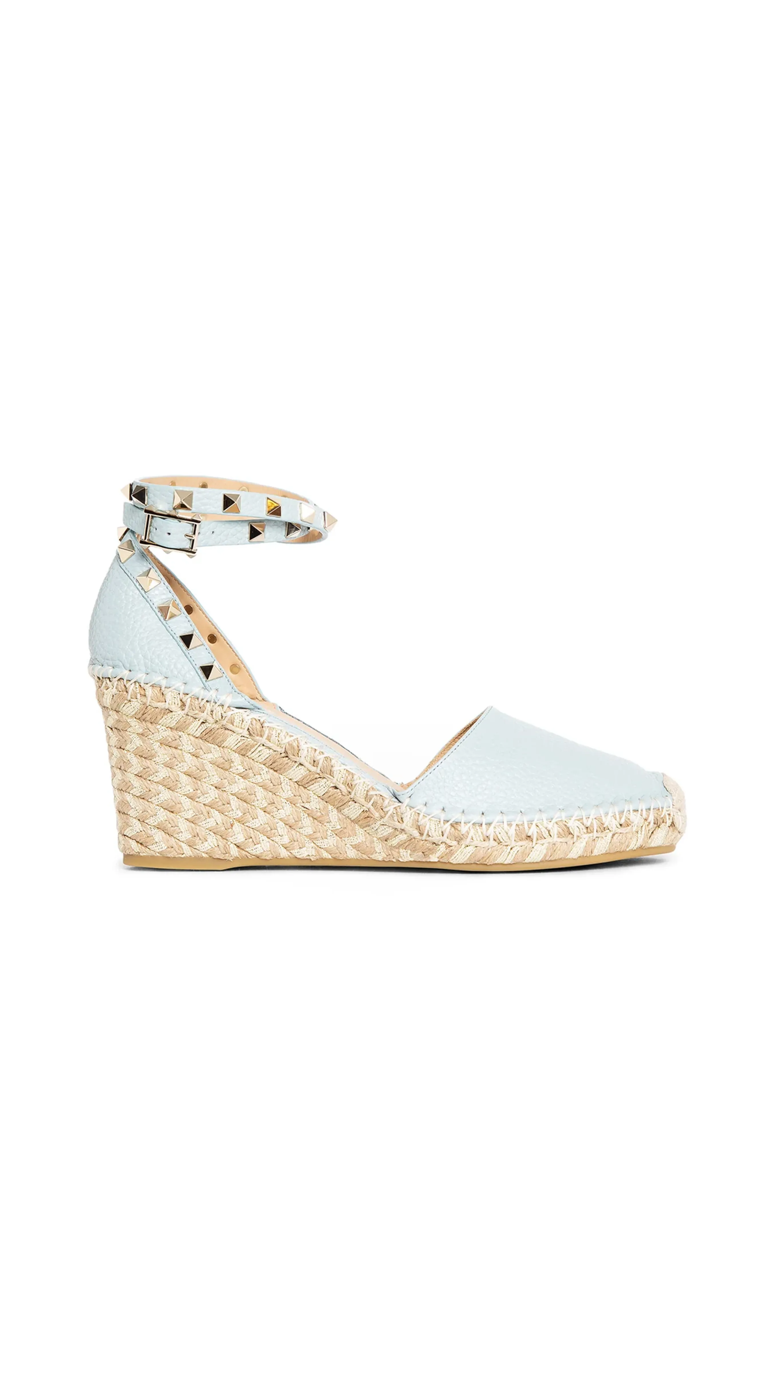 Rockstud Wedge Espadrilles in Grainy Calfskin 85MM - Porcelain Blue