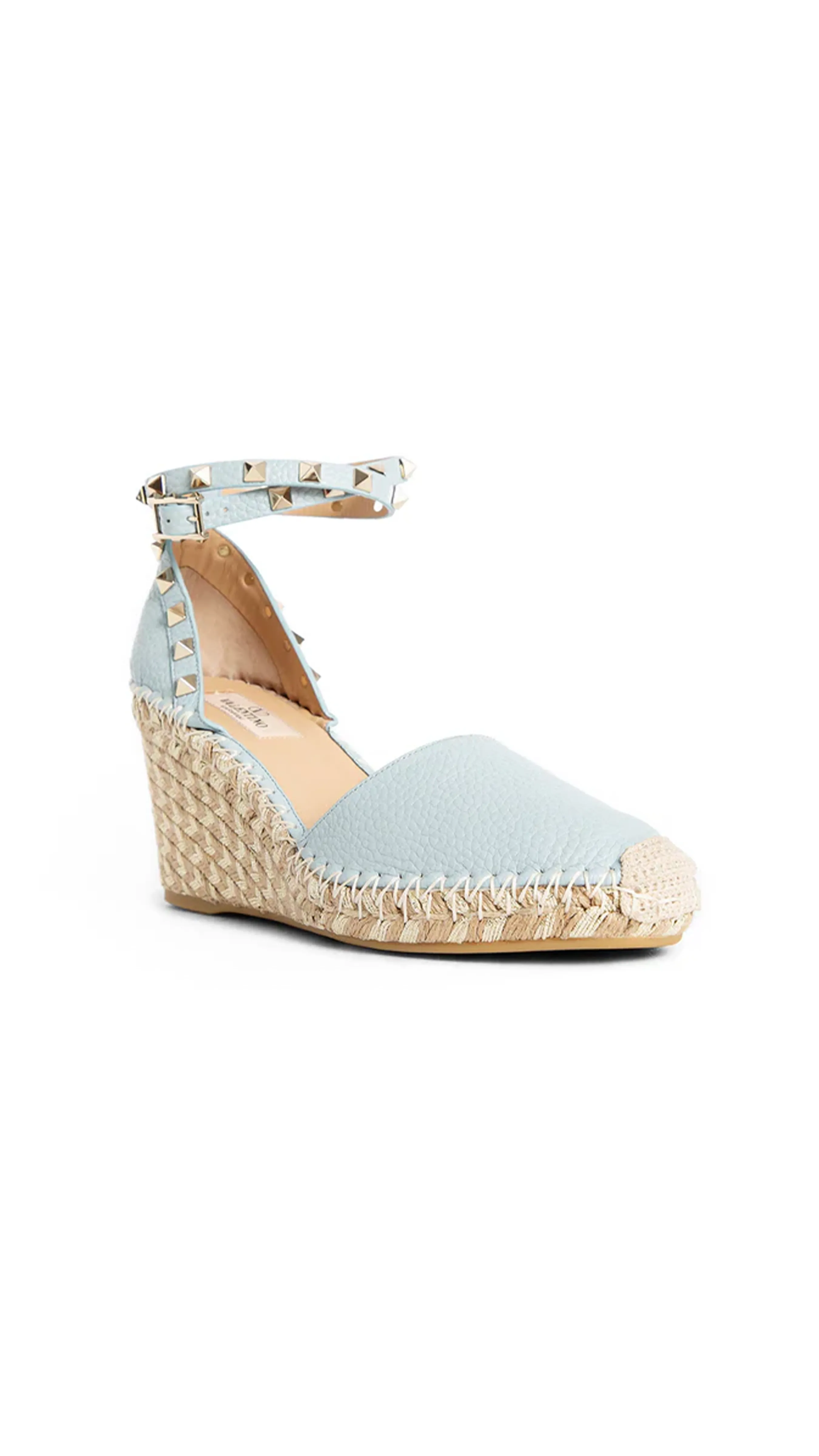 Rockstud Wedge Espadrilles in Grainy Calfskin 85MM - Porcelain Blue