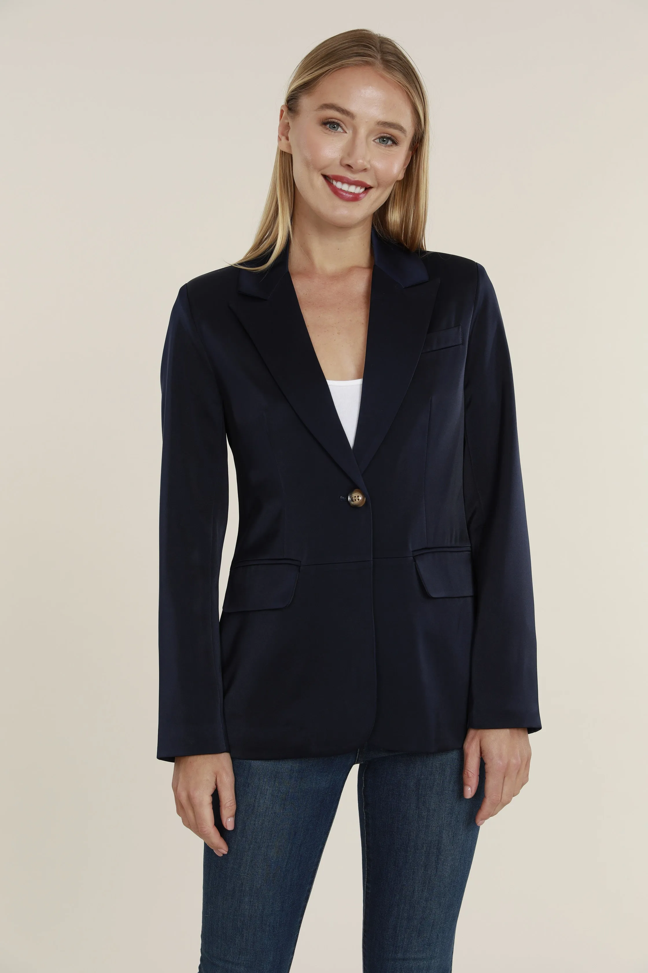 Satin One Button Blazer