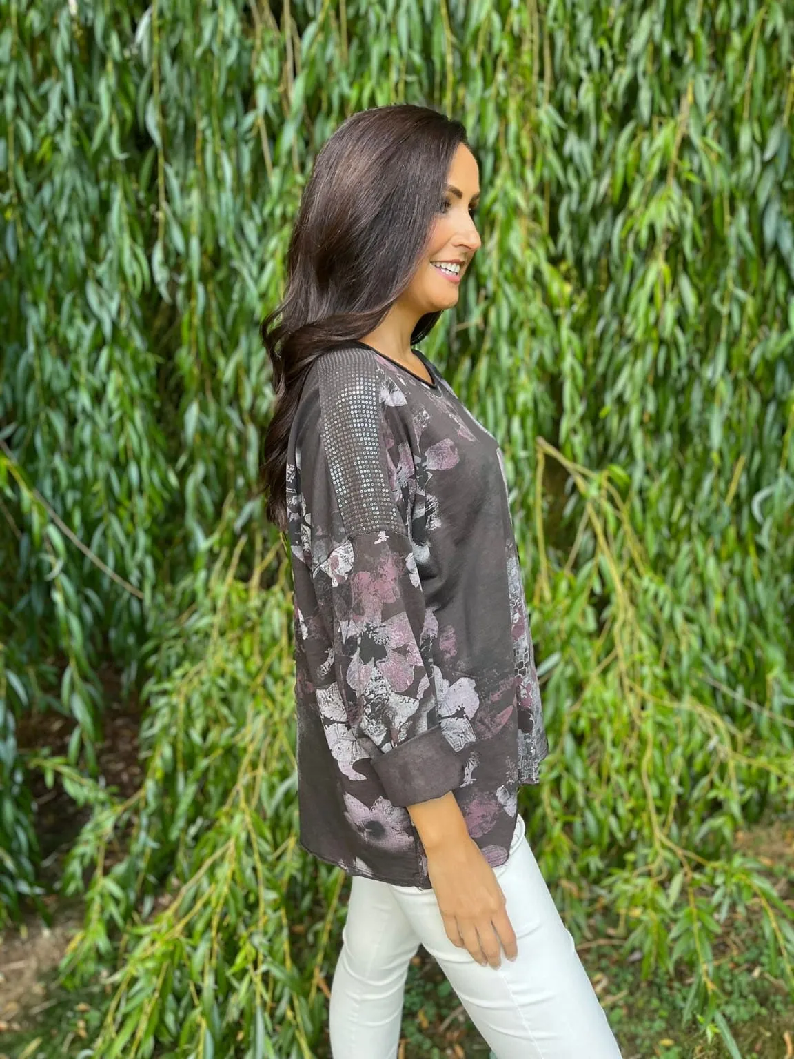 Sequin Shoulder Floral Top Miami