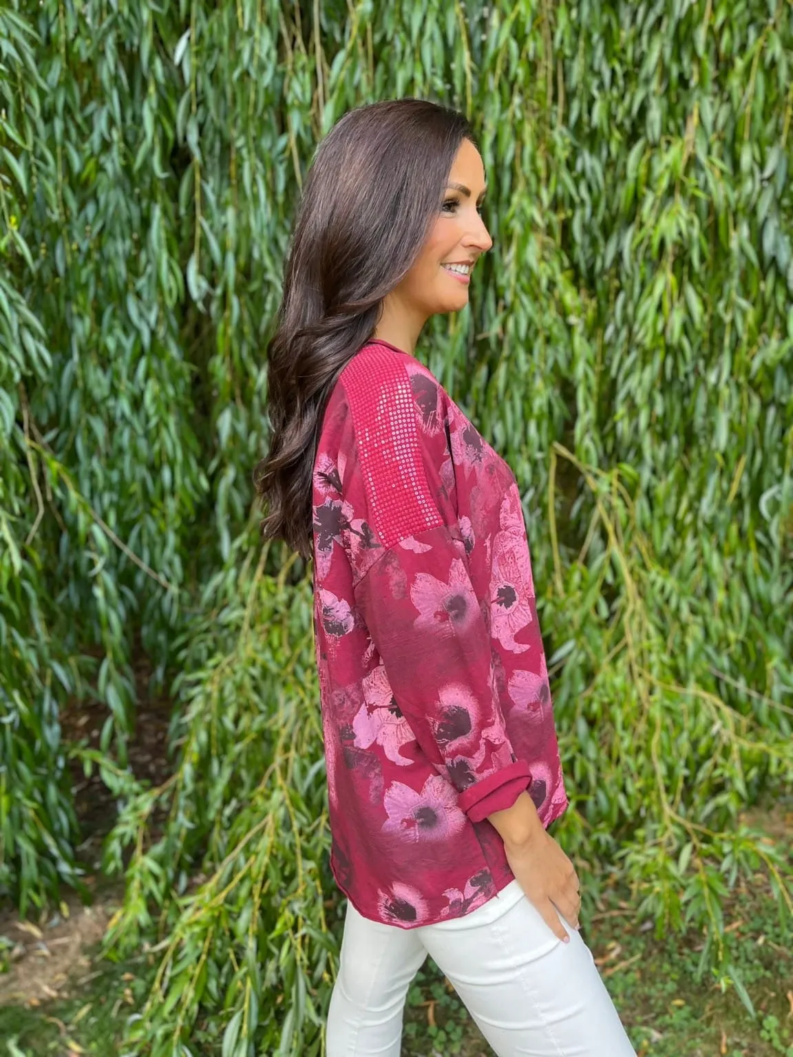 Sequin Shoulder Floral Top Miami