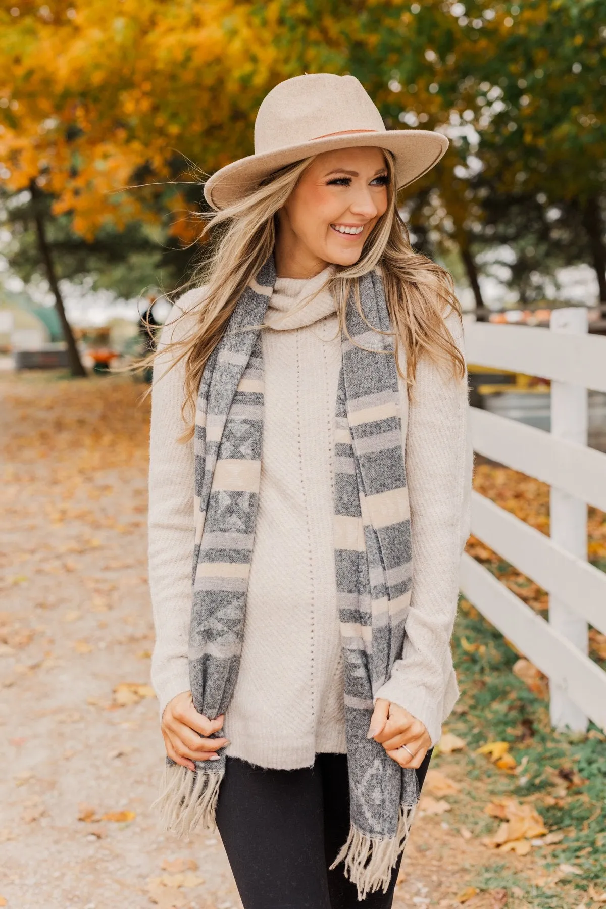 Setting Off Sparks Aztec Blanket Scarf- Charcoal