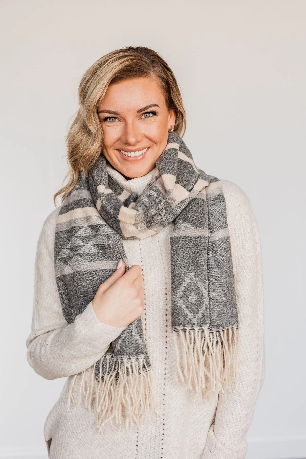 Setting Off Sparks Aztec Blanket Scarf- Charcoal