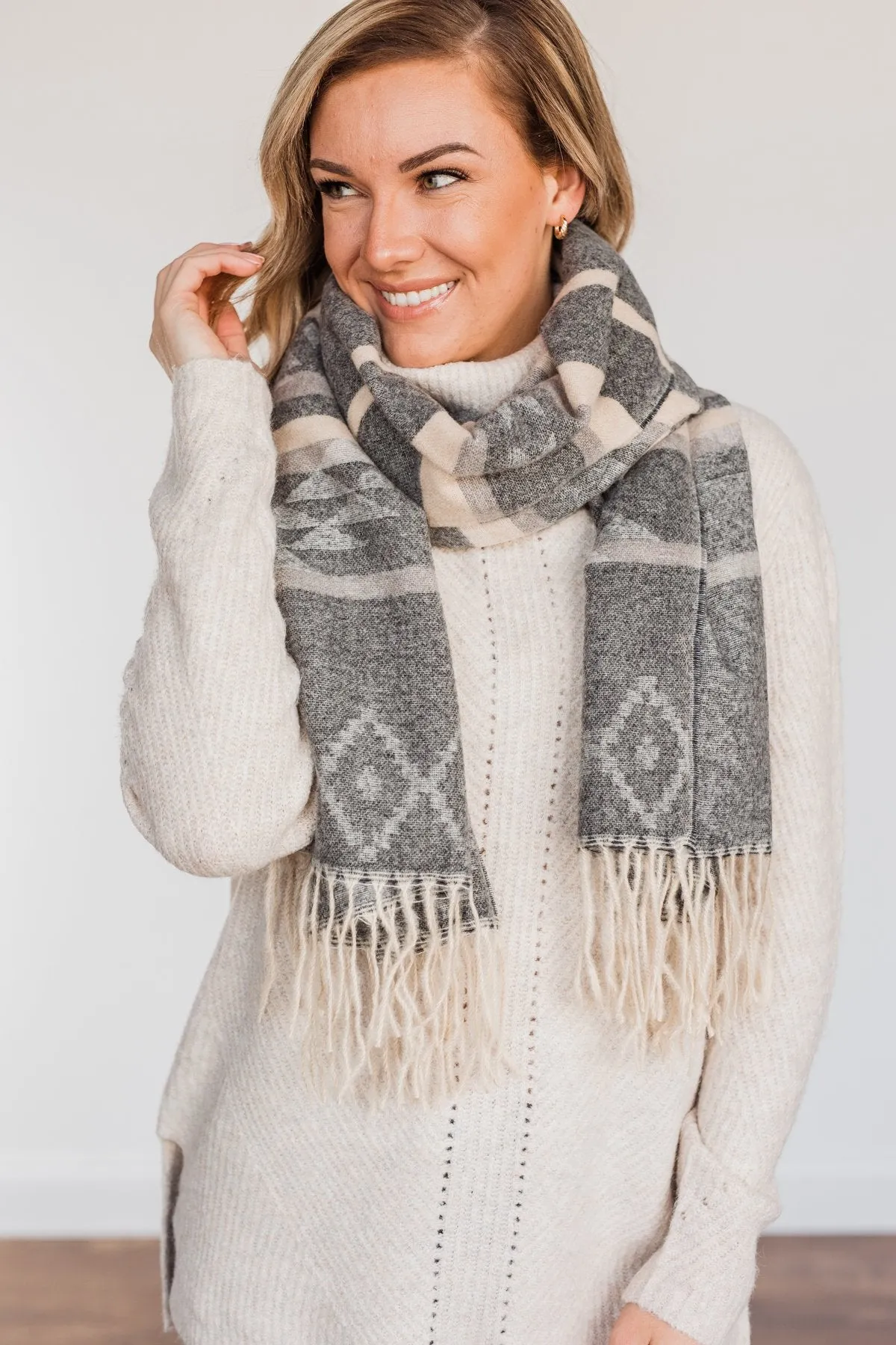 Setting Off Sparks Aztec Blanket Scarf- Charcoal