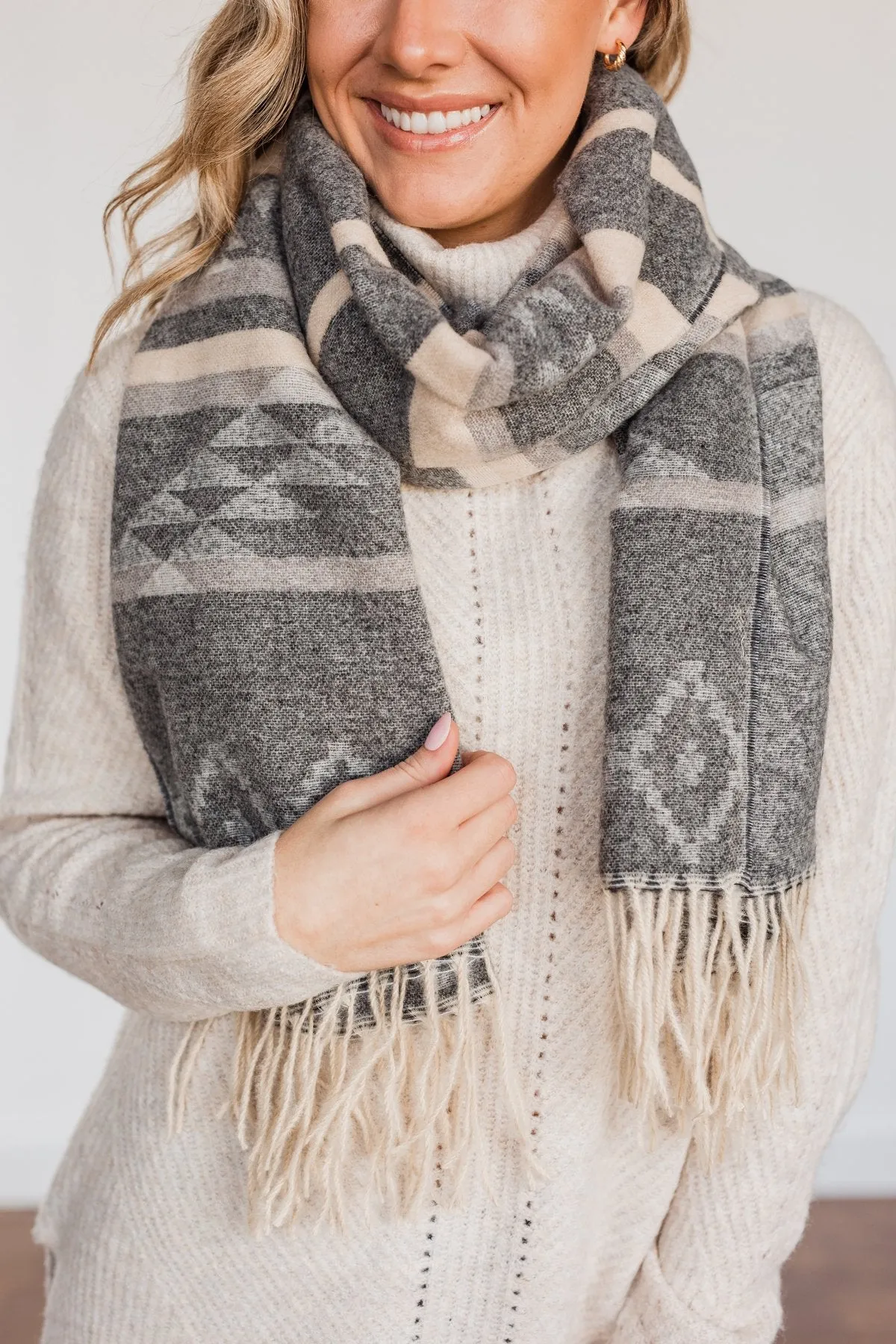 Setting Off Sparks Aztec Blanket Scarf- Charcoal