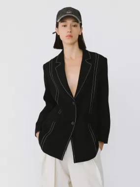 Single Breasted Contrast Topstitch Long Blazer