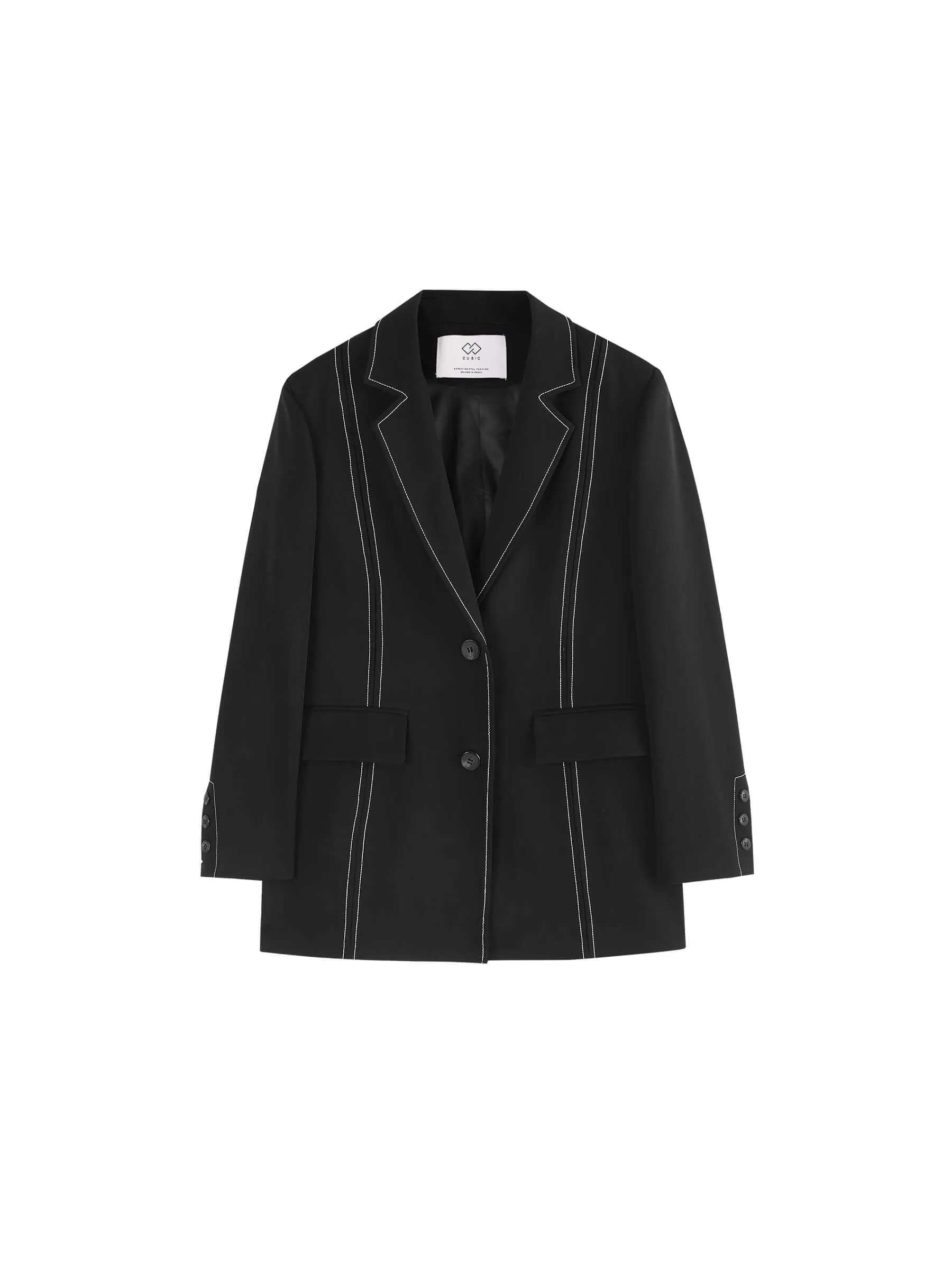 Single Breasted Contrast Topstitch Long Blazer