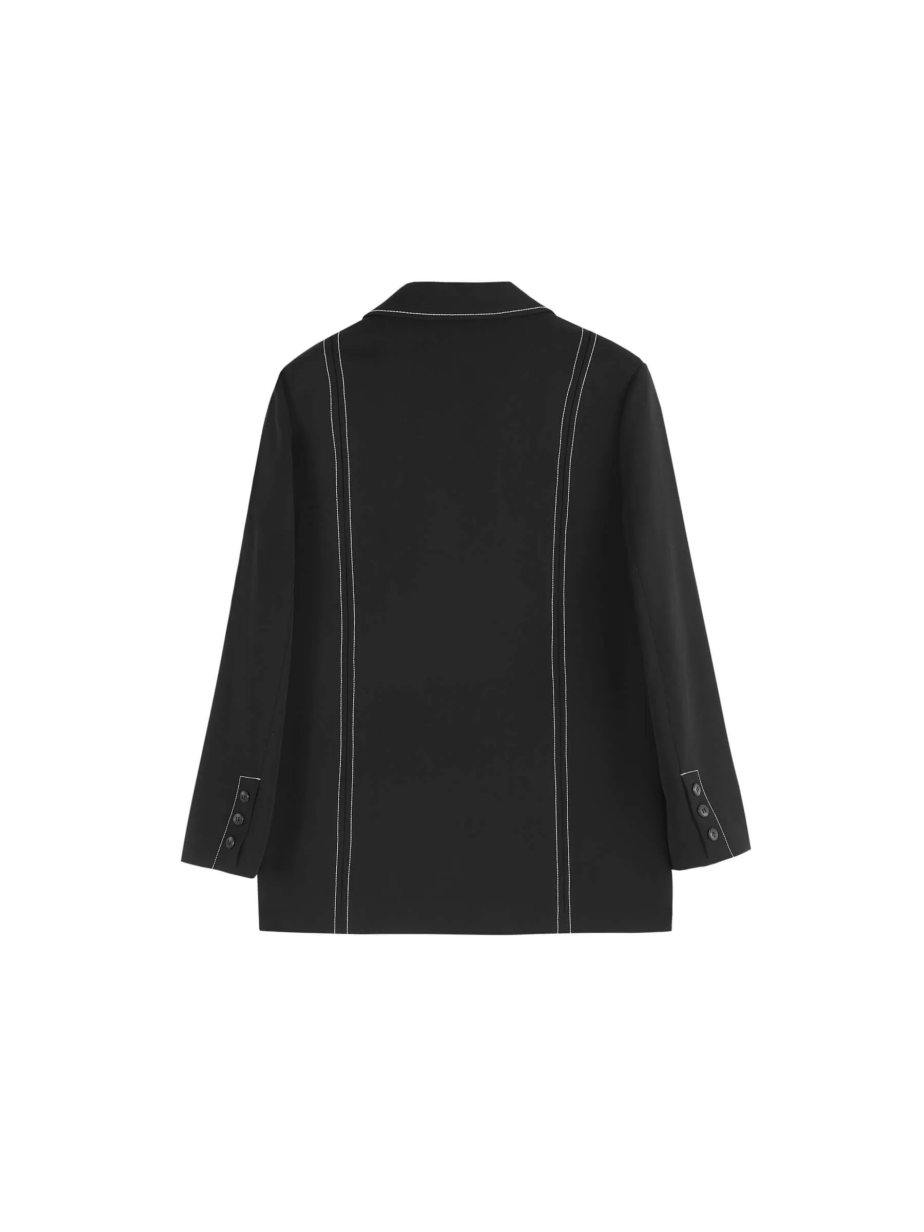 Single Breasted Contrast Topstitch Long Blazer