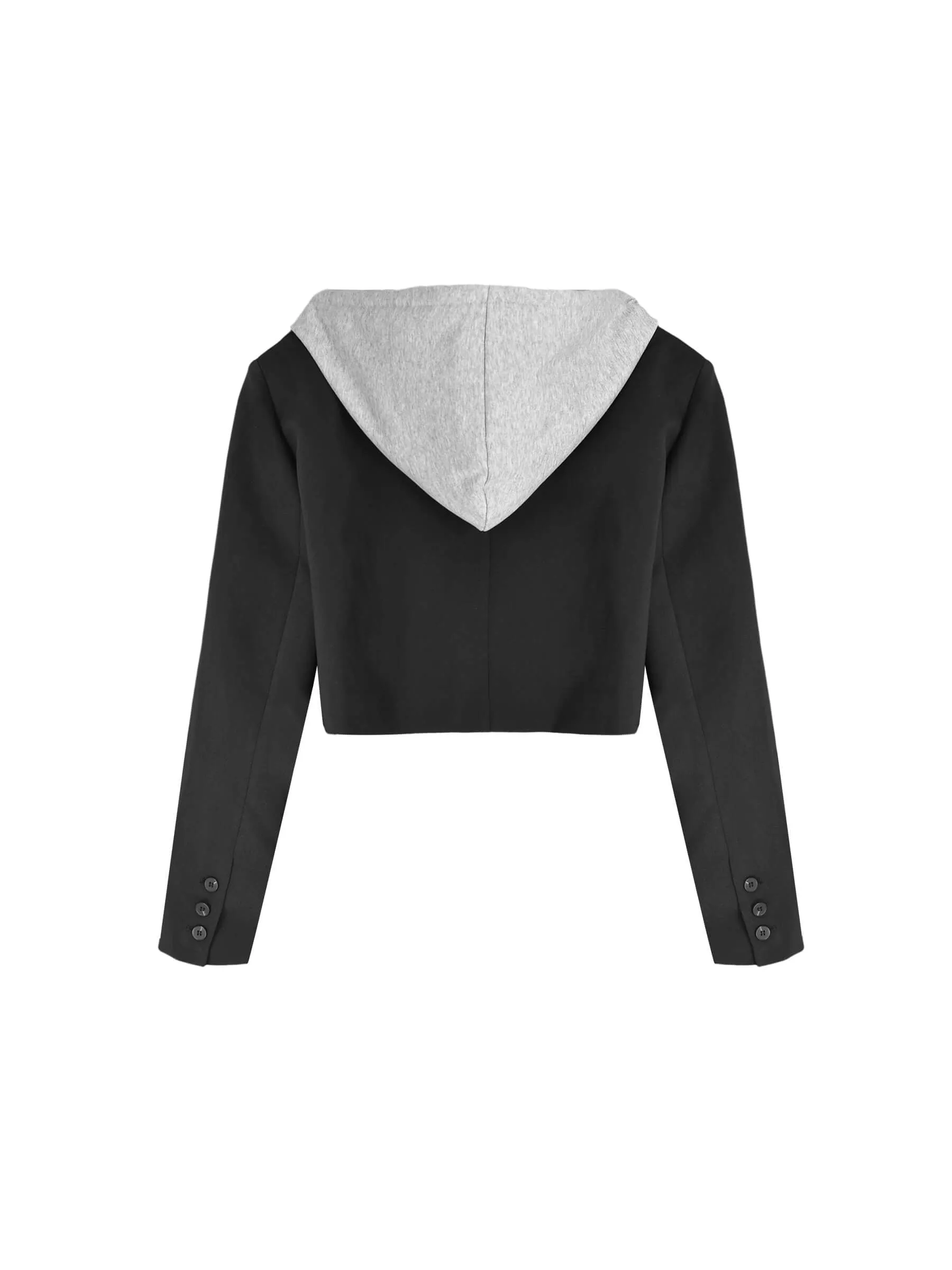 Single Breasted Cropped Blazer with Attached Hoodie