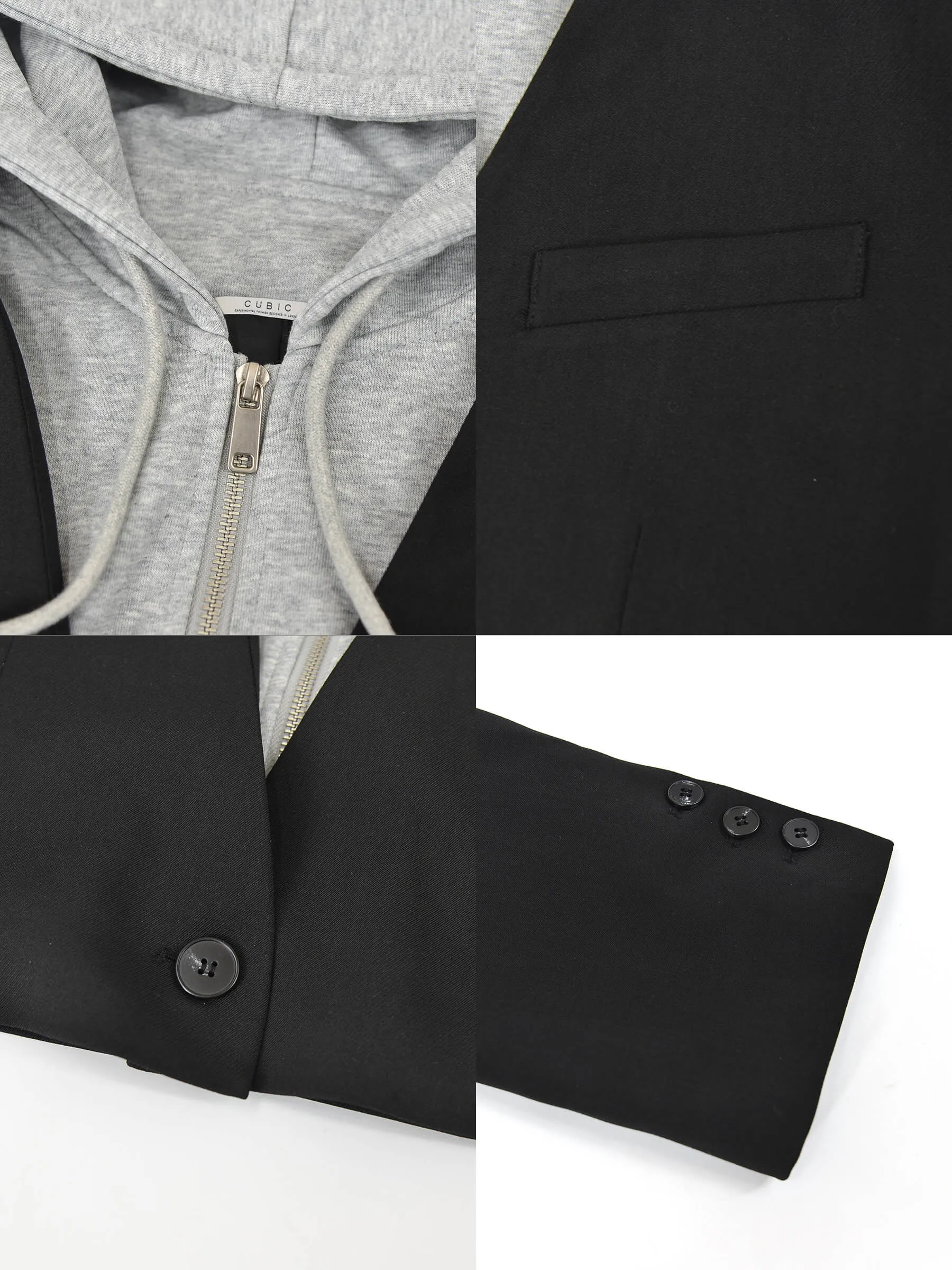 Single Breasted Cropped Blazer with Attached Hoodie