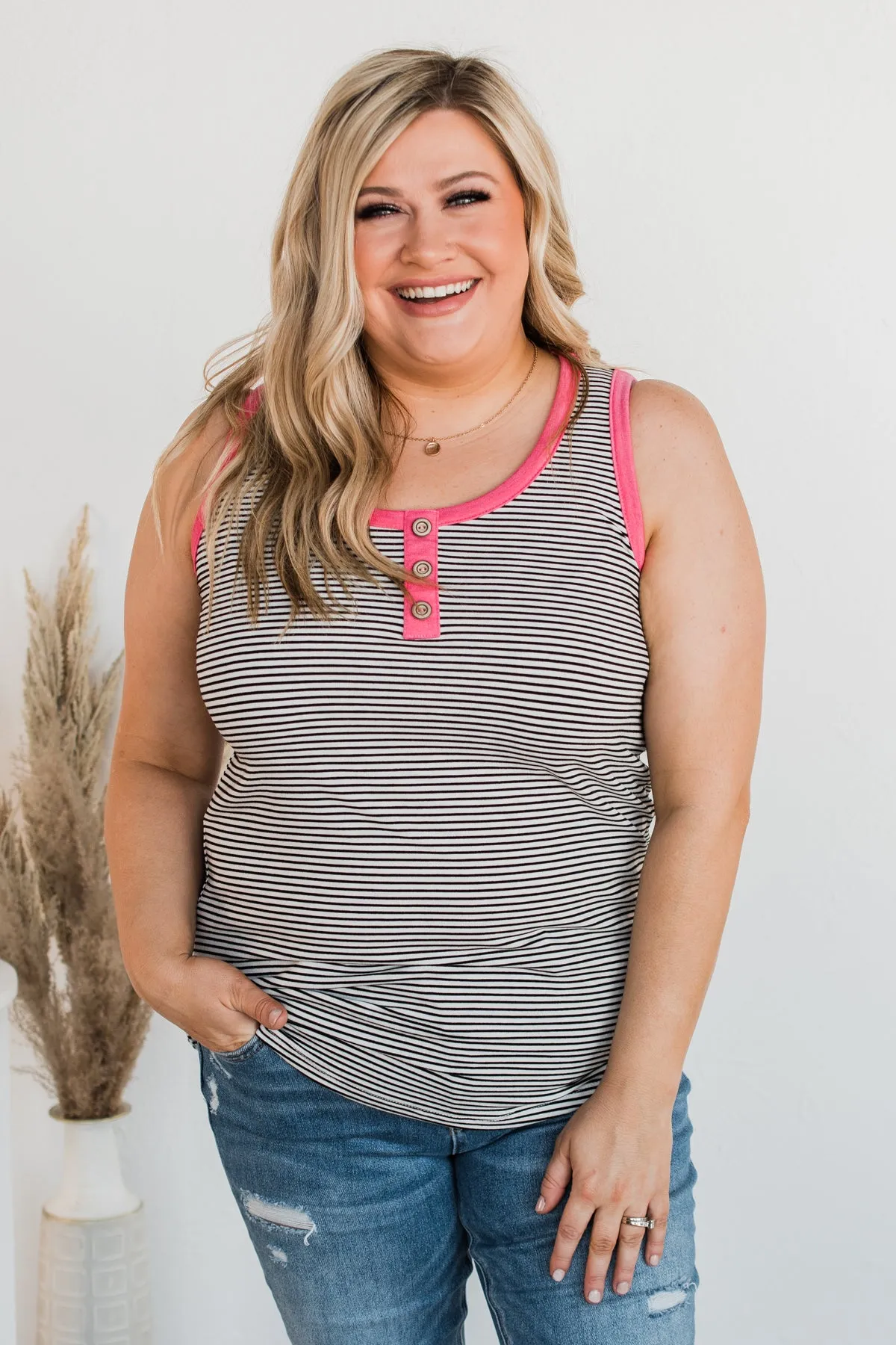 Slowing Down Time Striped Tank Top- Black & Ivory