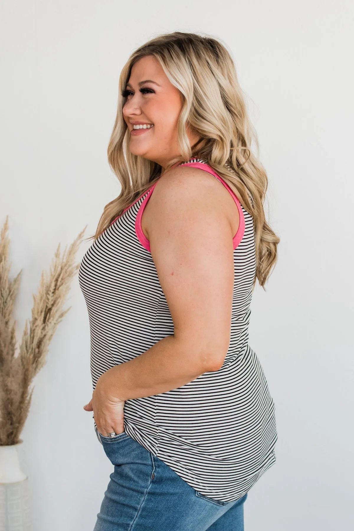 Slowing Down Time Striped Tank Top- Black & Ivory