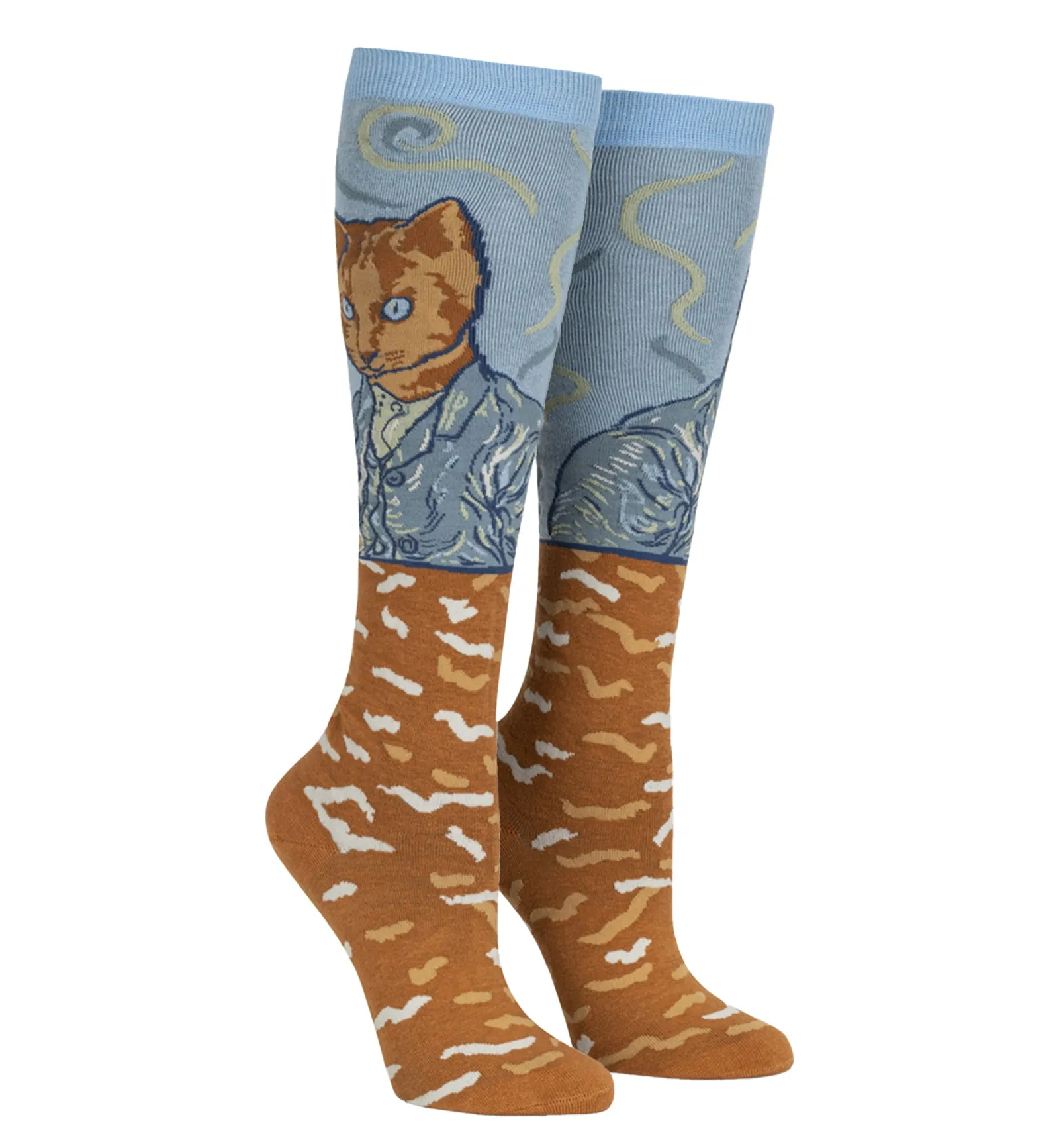 SOCK it to me Unisex Knee High Socks (Prints) - Cat Van Gogh, A Selfie Portrait