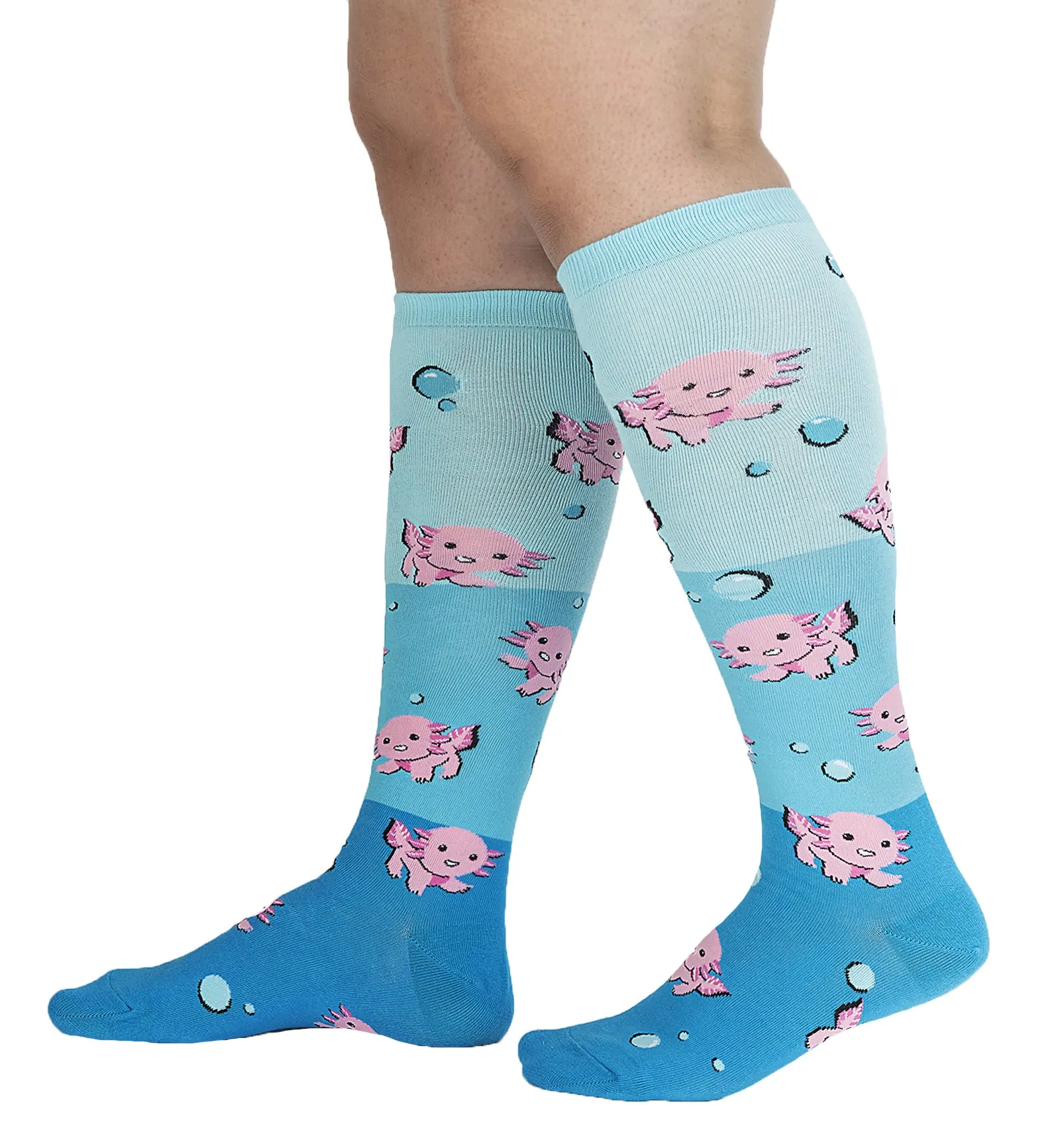 SOCK it to me Unisex Knee High Socks (Prints) - Dancing Axolotl