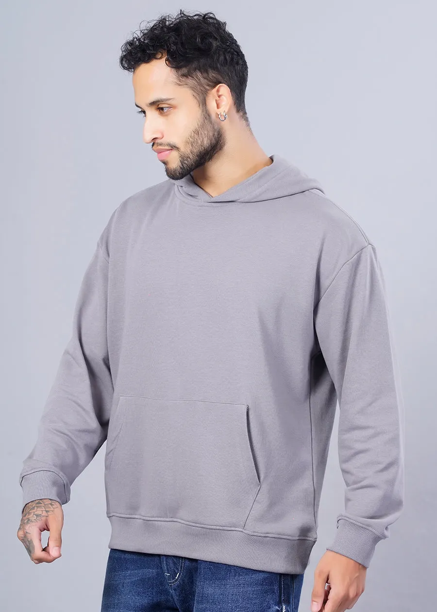 Solid Men Drop Shoulder Premium Terry Hoodie - Ash Grey