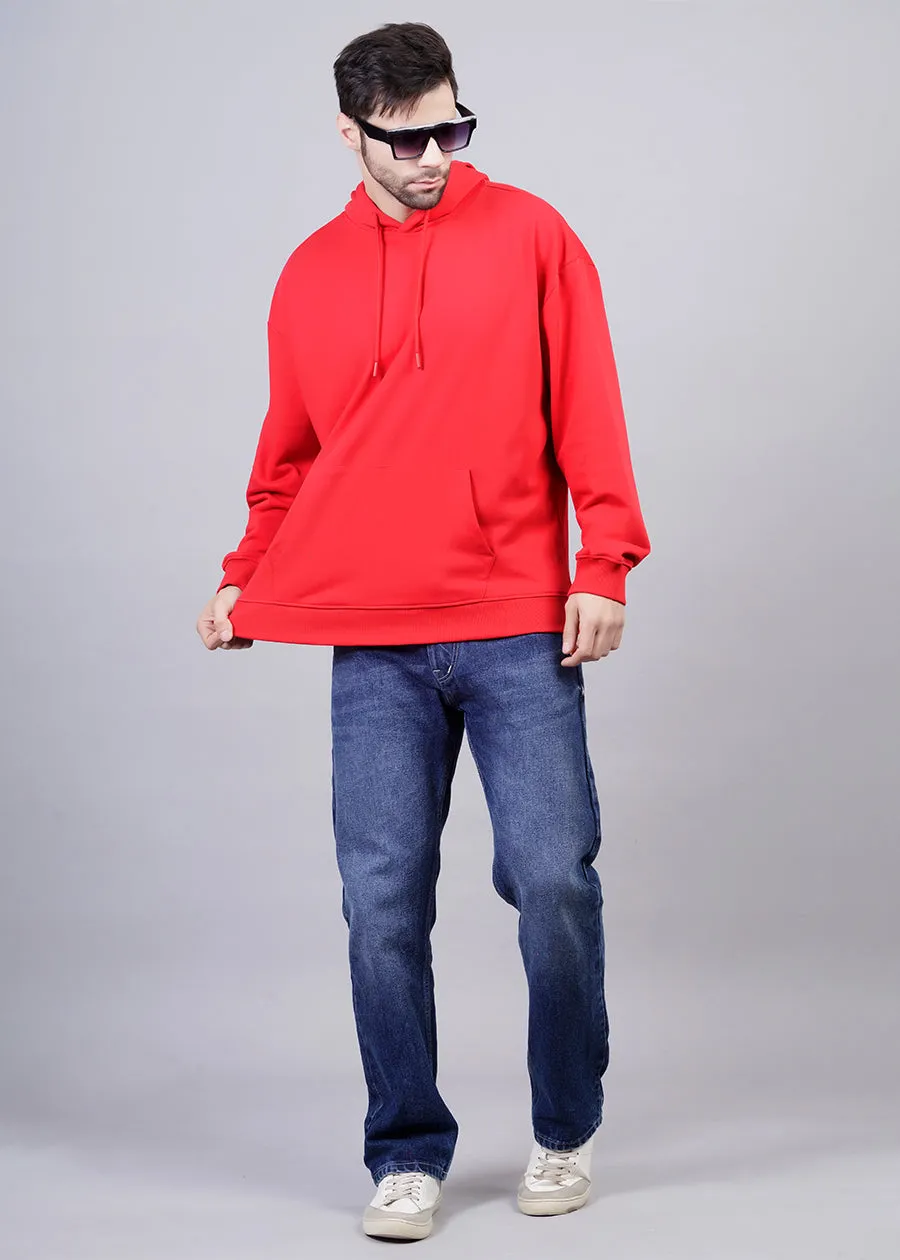 Solid Men Drop Shoulder Premium Terry Hoodie - Candy Red