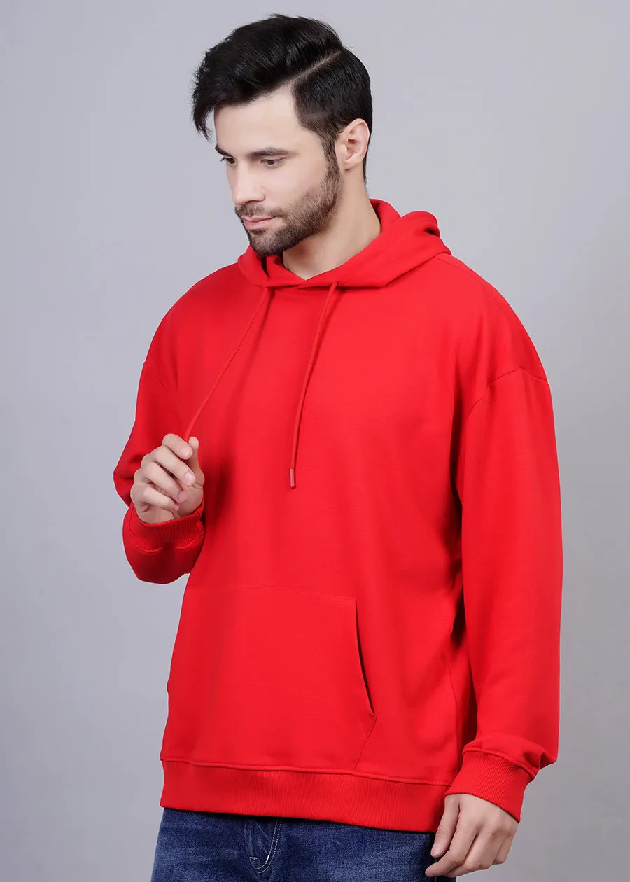 Solid Men Drop Shoulder Premium Terry Hoodie - Candy Red