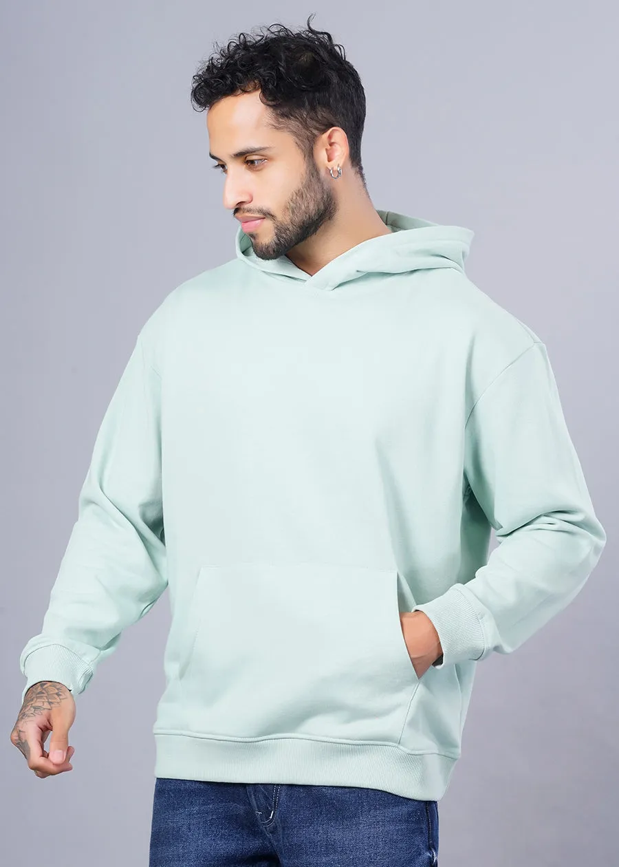 Solid Men Drop Shoulder Premium Terry Hoodie - Mint Green