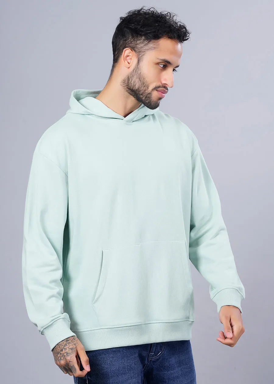 Solid Men Drop Shoulder Premium Terry Hoodie - Mint Green