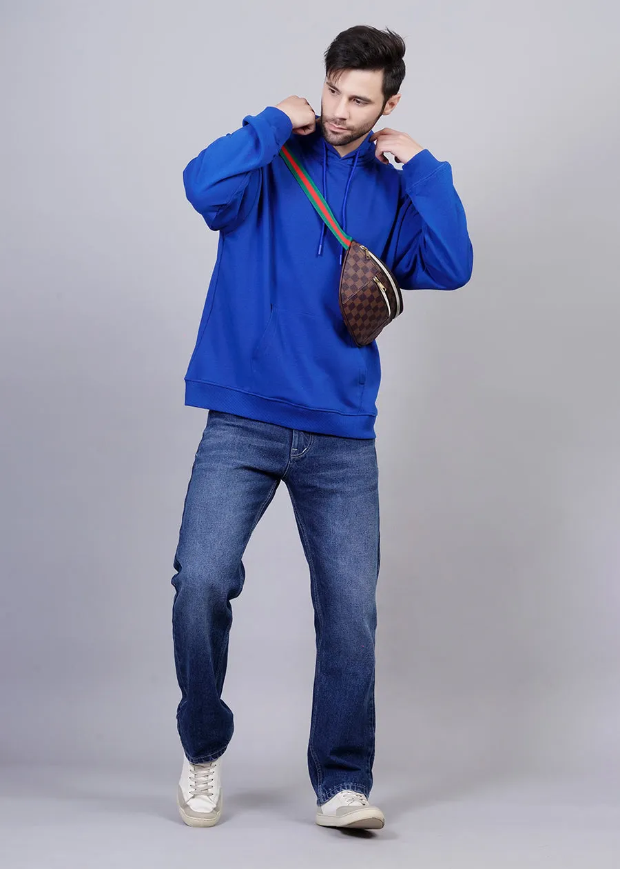 Solid Men Drop Shoulder Premium Terry Hoodie - Royal Blue