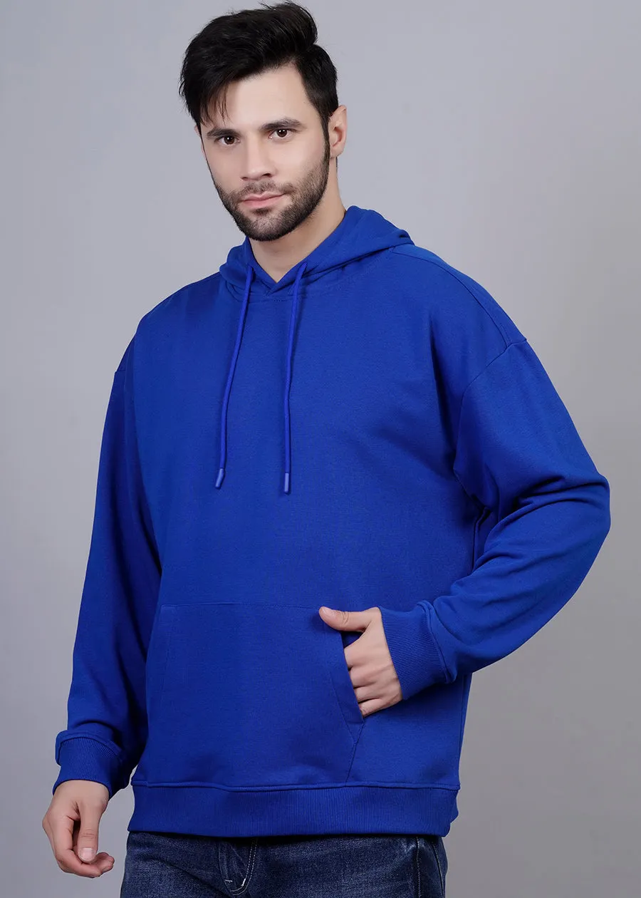 Solid Men Drop Shoulder Premium Terry Hoodie - Royal Blue