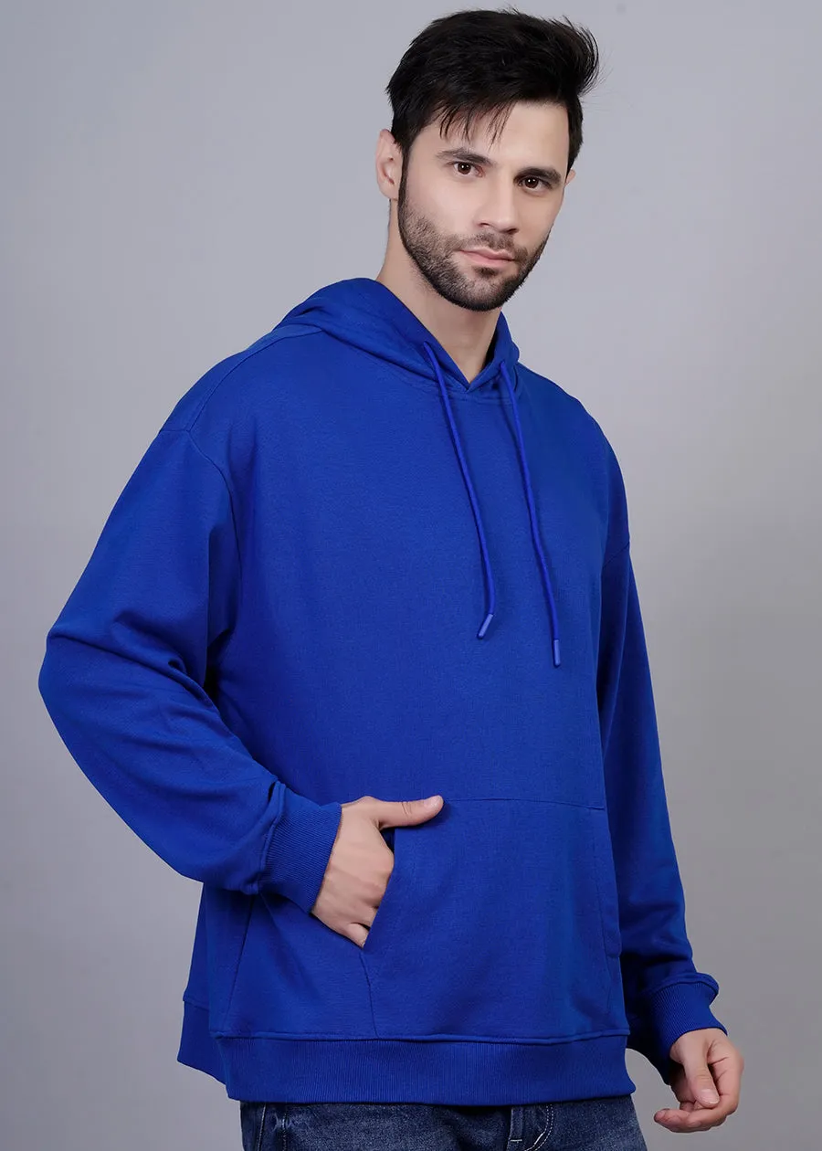 Solid Men Drop Shoulder Premium Terry Hoodie - Royal Blue