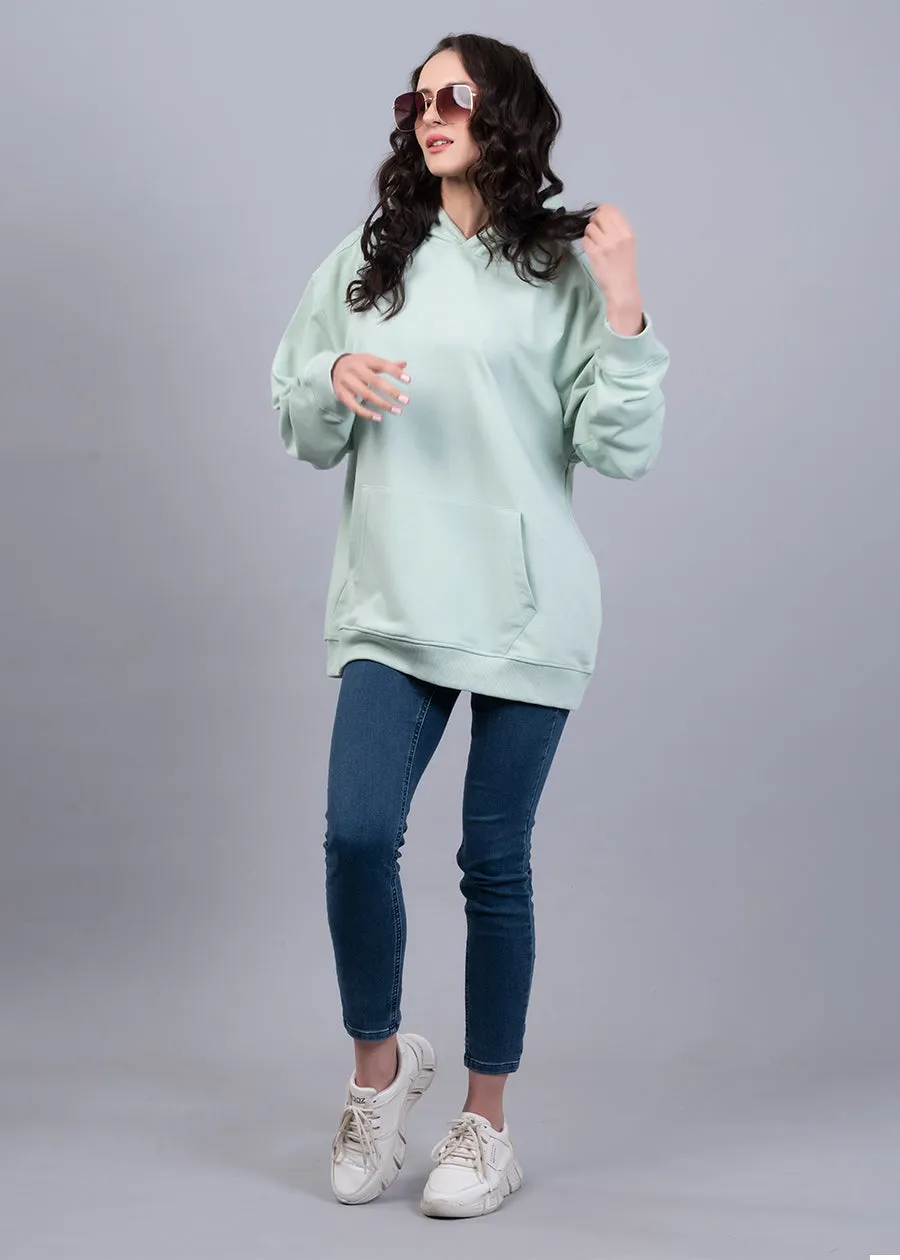 Solid Mint Green Women Drop Shoulder Terry Hoodie | Pronk