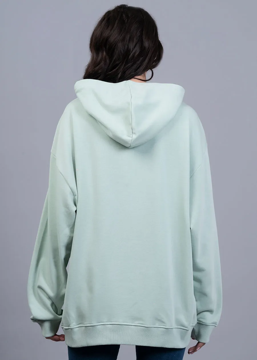 Solid Mint Green Women Drop Shoulder Terry Hoodie | Pronk