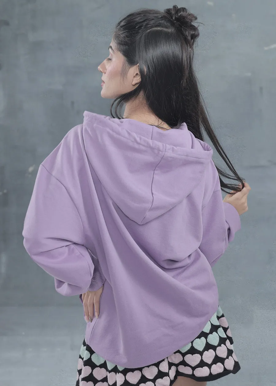 Solid Women Drop Shoulder Loose Fit Hoodie | Lilac | Pronk