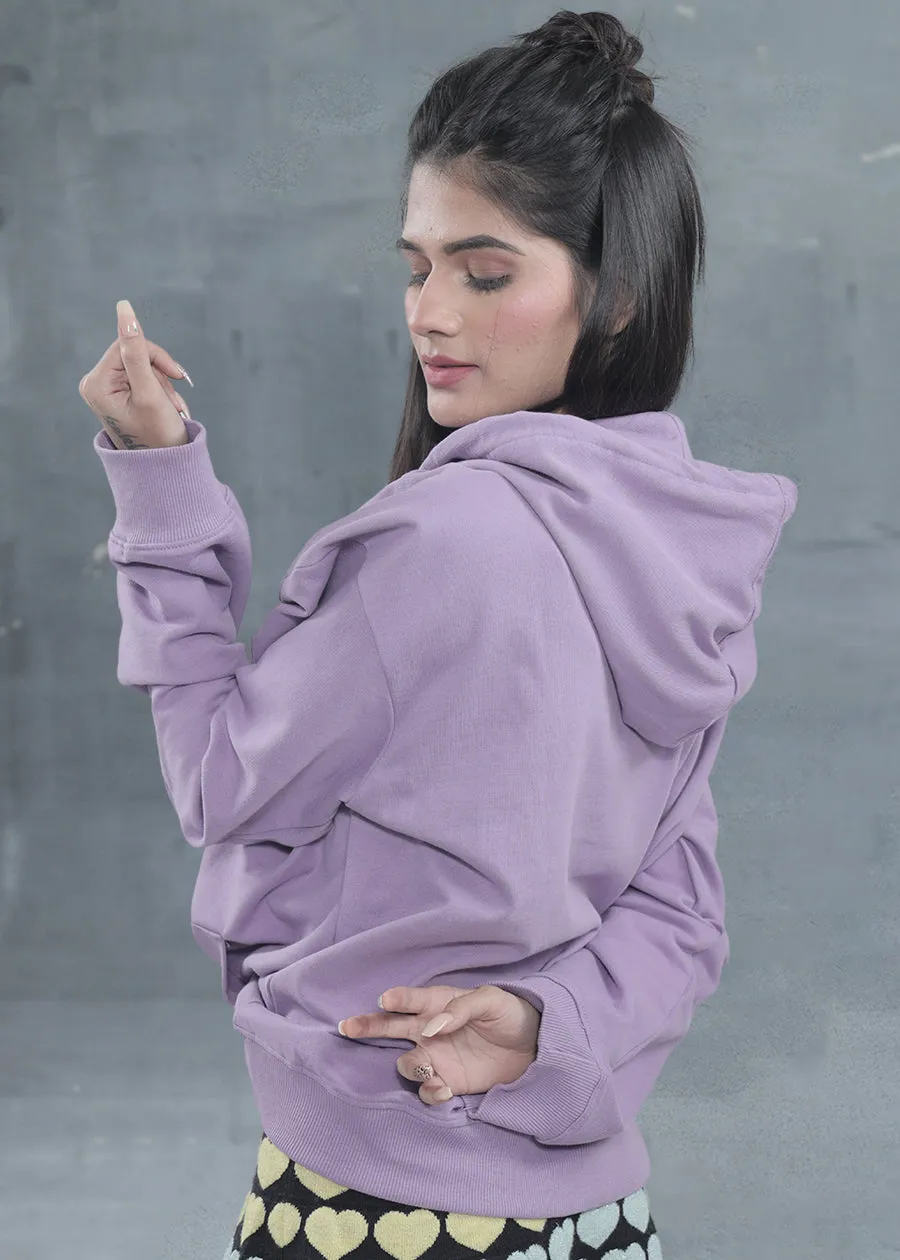 Solid Women Drop Shoulder Loose Fit Hoodie | Lilac | Pronk