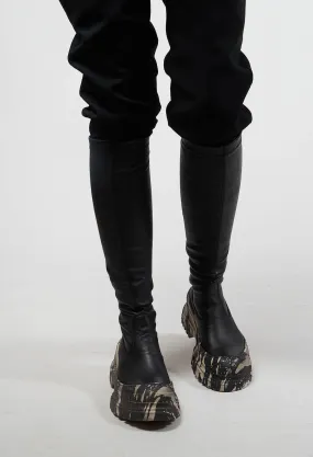 Suede Long Boots in Gasoline Nero and Nappa Stretch Nero