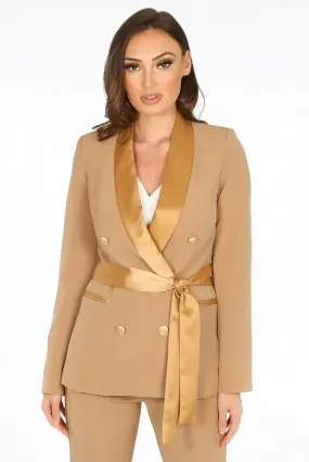 Tailored Belted Blazer With Satin Lapel