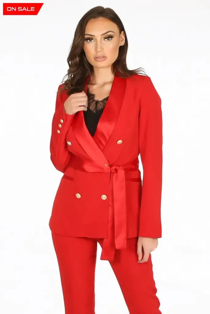 Tailored Belted Blazer With Satin Lapel