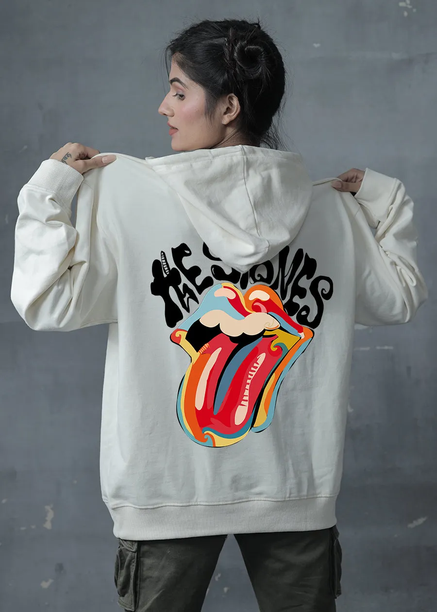 The Stones Printed Off White Oversized Hoodie Womens | Pronk